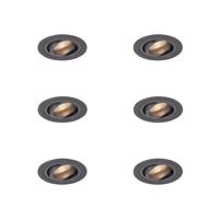 Sada 6 ks Moderné zapustené bodové svetlo tmavosivé GU10 50 mm okrúhle výkyvné - Rondoo
