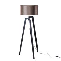 Stojacia lampa čierna s hnedým zamatovým tienidlom 50 cm - Puros