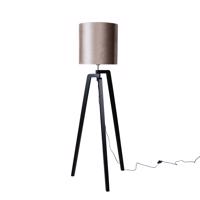 Stojacia lampa čierna s tienidlom z hnedej zamatovej látky 50 cm - Puros