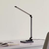 Stolná LED lampa Lindby Valtaris, sivá, hliník, CCT, stmievateľná