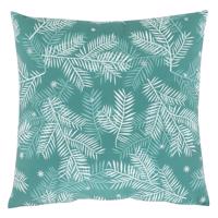 Vankúš zamatový s výplňou, zelený - biely vianočný vzor, 100% polyester, 45 x 45 cm.