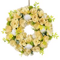 Veľkonočný veniec z drevených kvetov s vajíčkami, 30 cm, biela
