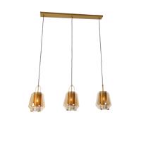 Závesná lampa zlatá s jantárovým sklom 23 cm podlhovastá 3-svetlá - Kevin