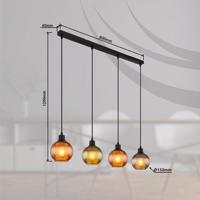 Závesná lampa Zumba, zelená/bronzová/benzínová, 90 cm, 4 svetlá, sklo